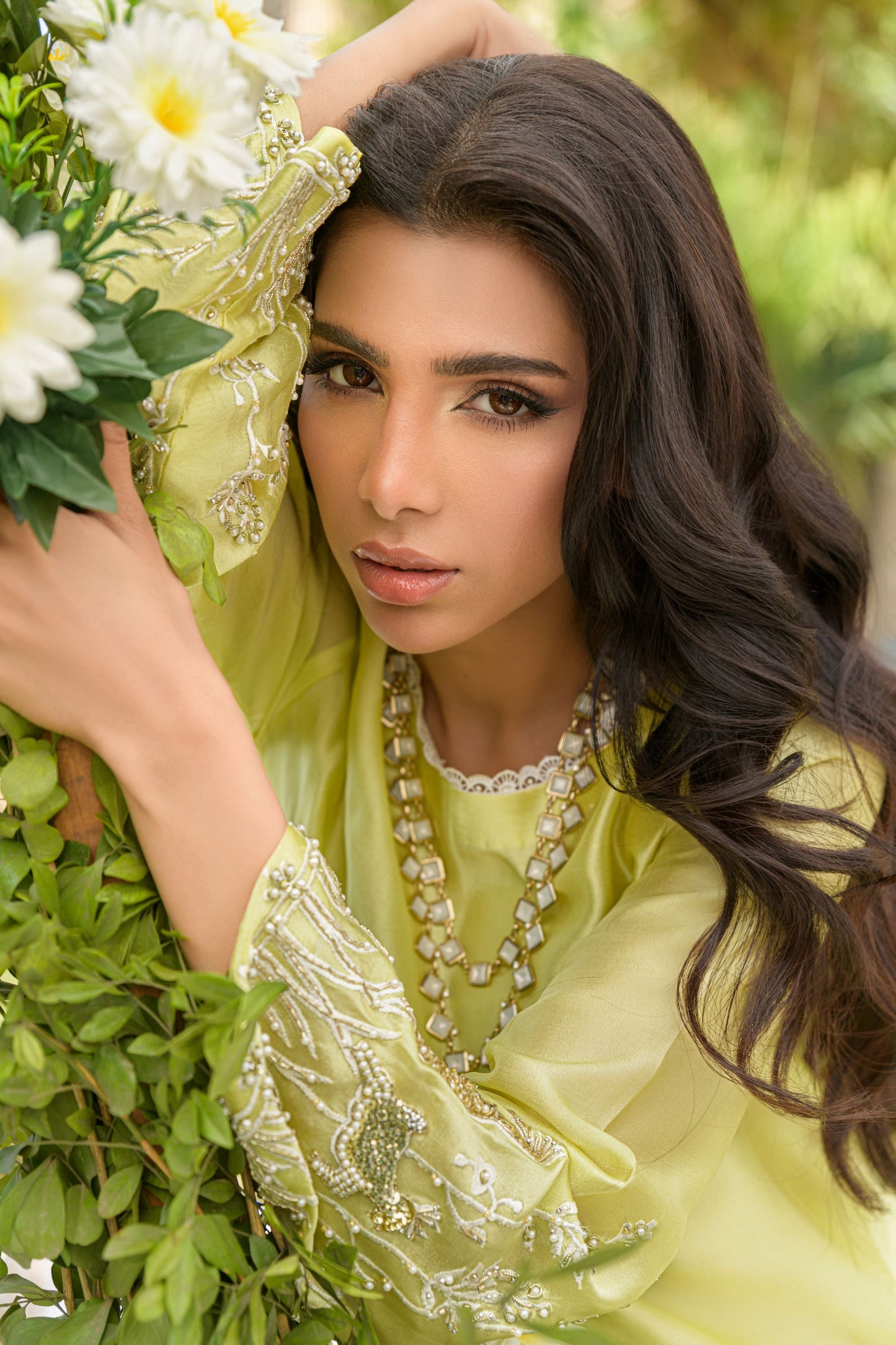 Sunlit Serenity - yellow embroidered formal outfit detail by Alishba Kashif