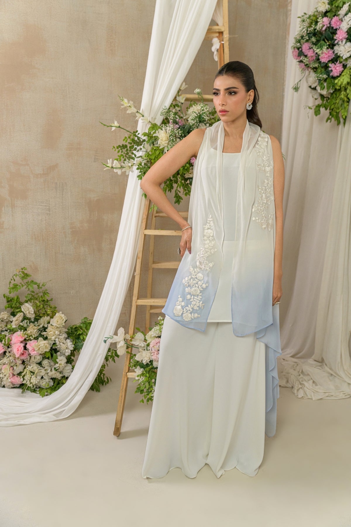 Azurea - powder blue embroidered cape outfit by Alishba Kashif