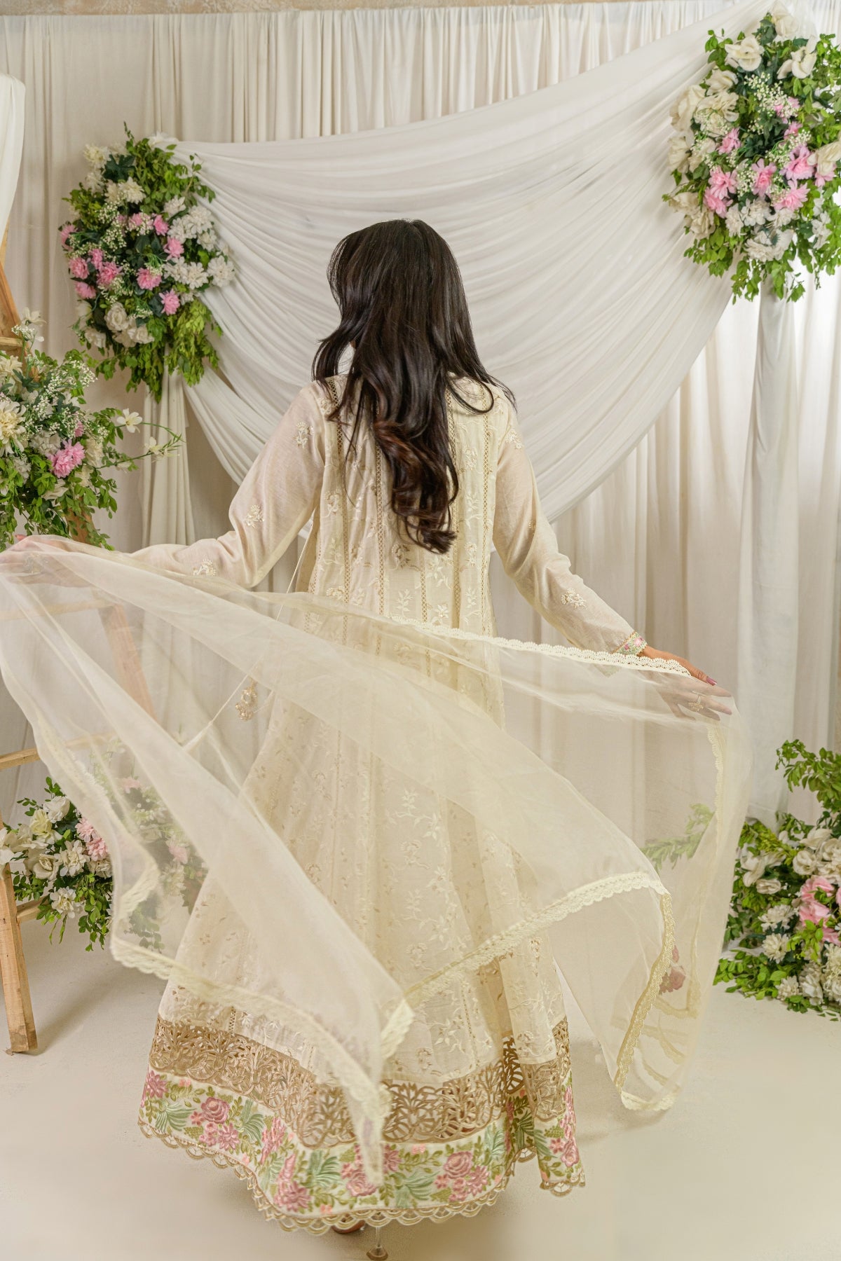 Mehrunisa - ivory cream embroidered formal back view by Alishba Kashif