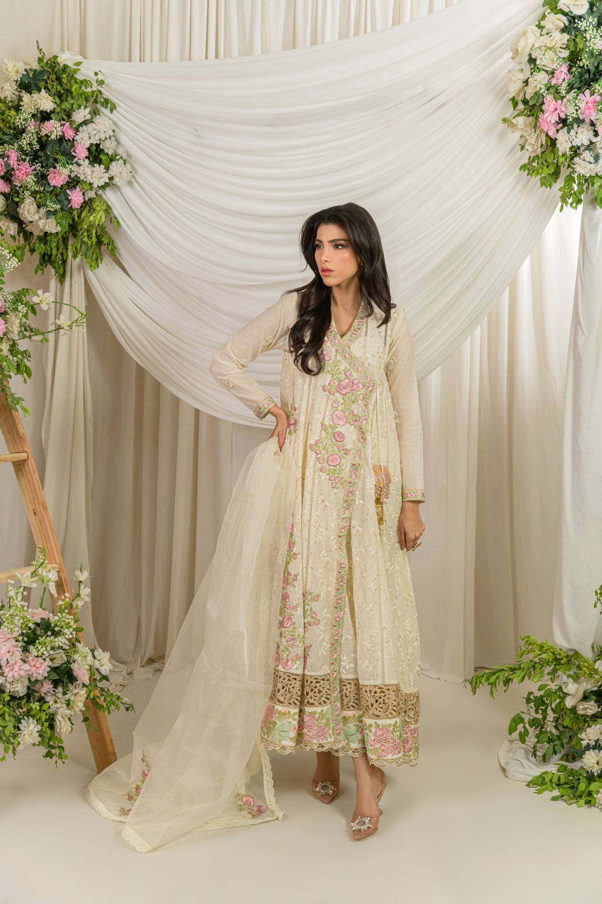 Mehrunisa - ivory cream embroidered formal front view by Alishba Kashif