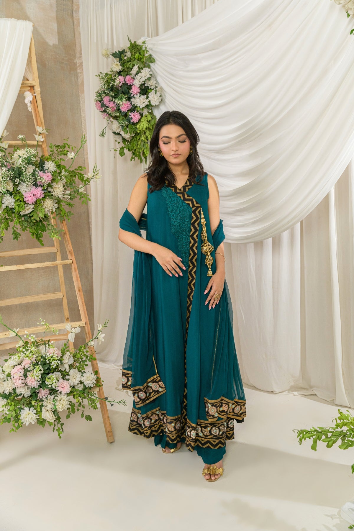 Nyra - teal green embroidered formal dress by Alishba Kashif