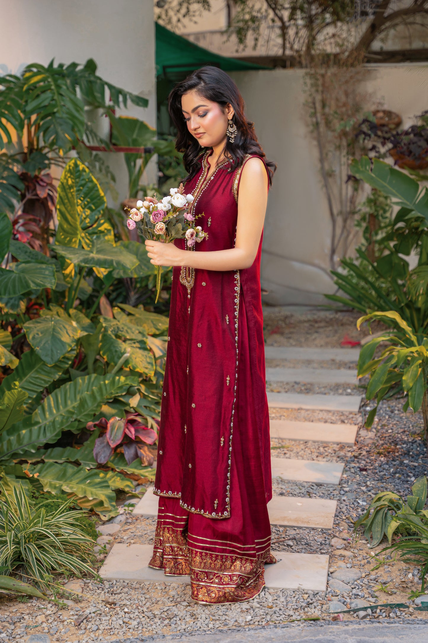 Rouge - deep red embroidered formal outfit by Alishba Kashif