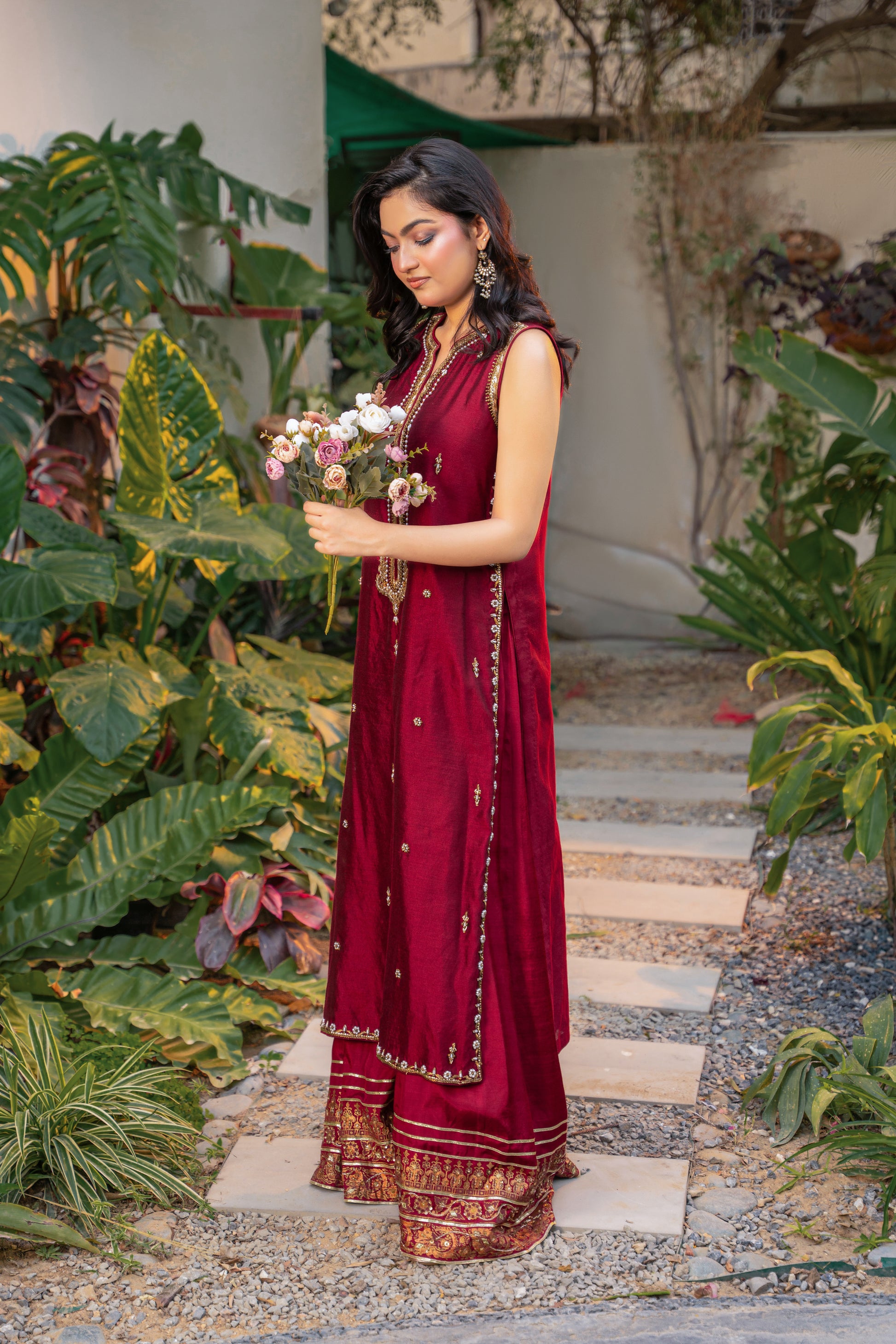 Rouge - deep red embroidered formal outfit by Alishba Kashif