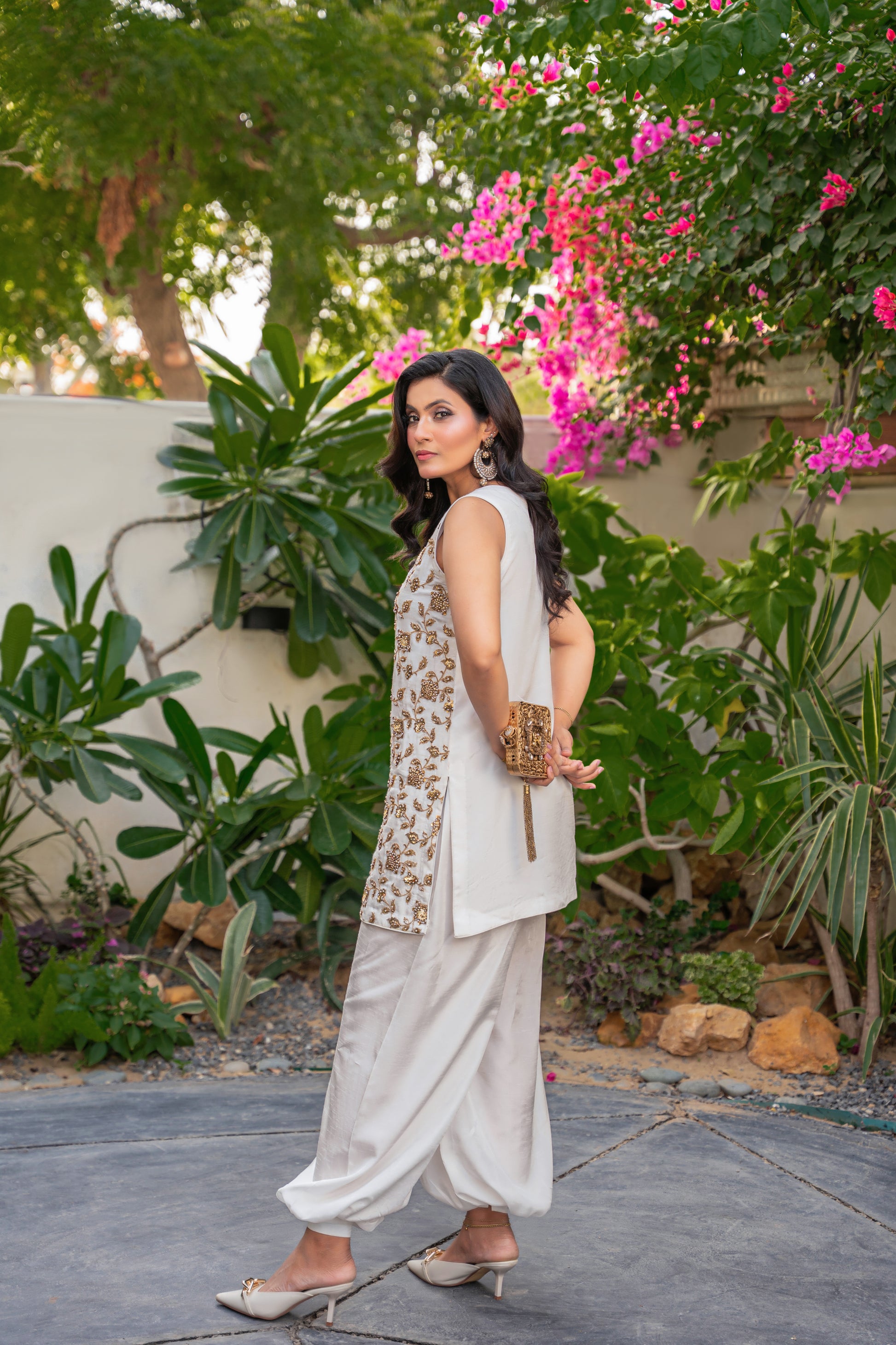 Mehr - ivory silk embroidered suit back view by Alishba Kashif