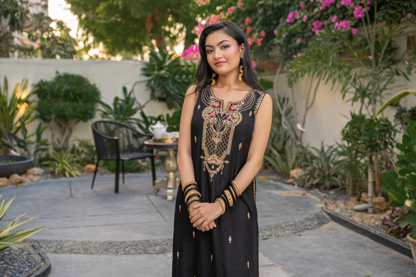 Zarnoor - black embroidered formal outfit detail view by Alishba Kashif