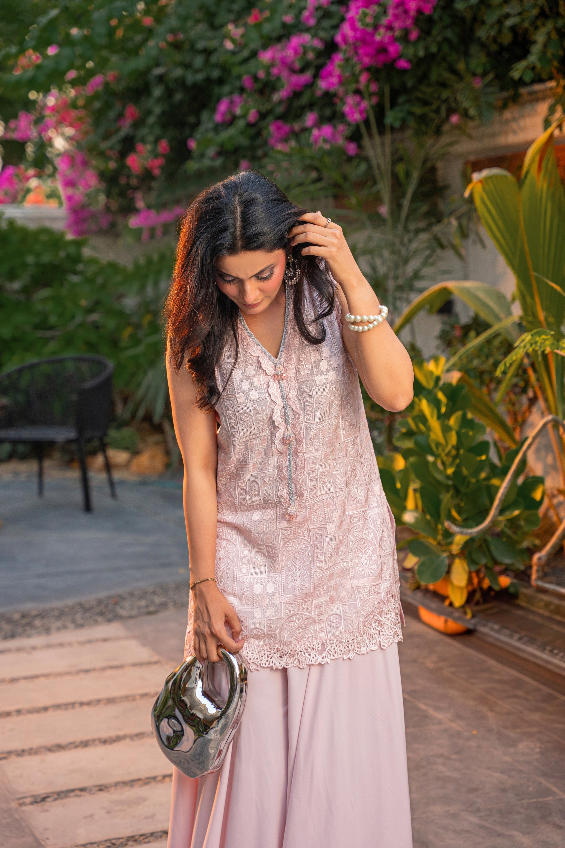Fleur de Lune - blush pink outfit detail view by Alishba Kashif
