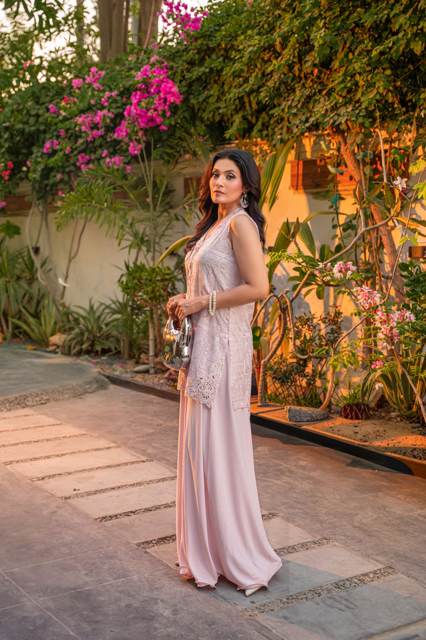 Fleur de Lune - blush pink suit side view by Alishba Kashif