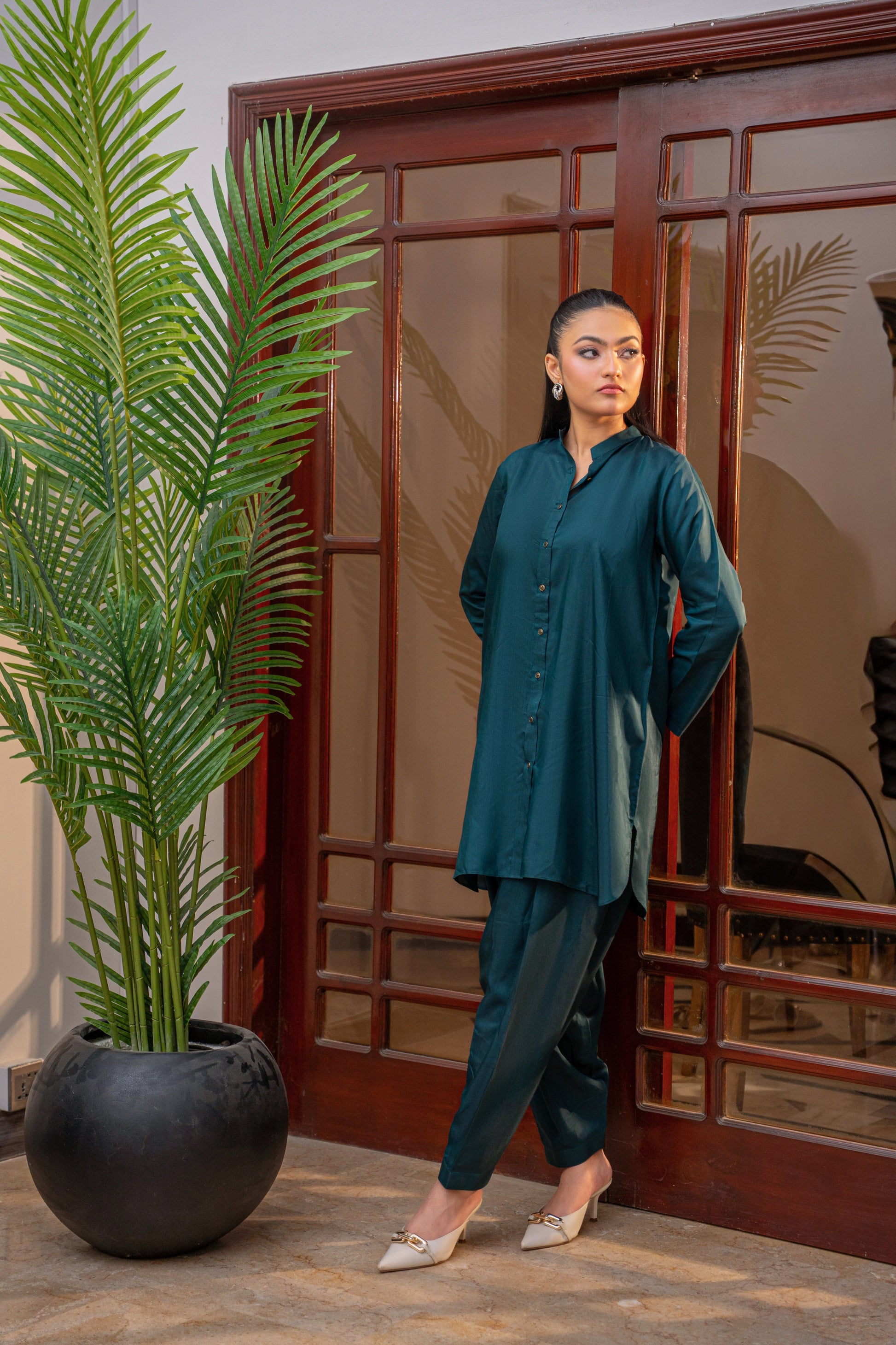 Deep Serenity teal viscose coord set by Alisho - full length front view