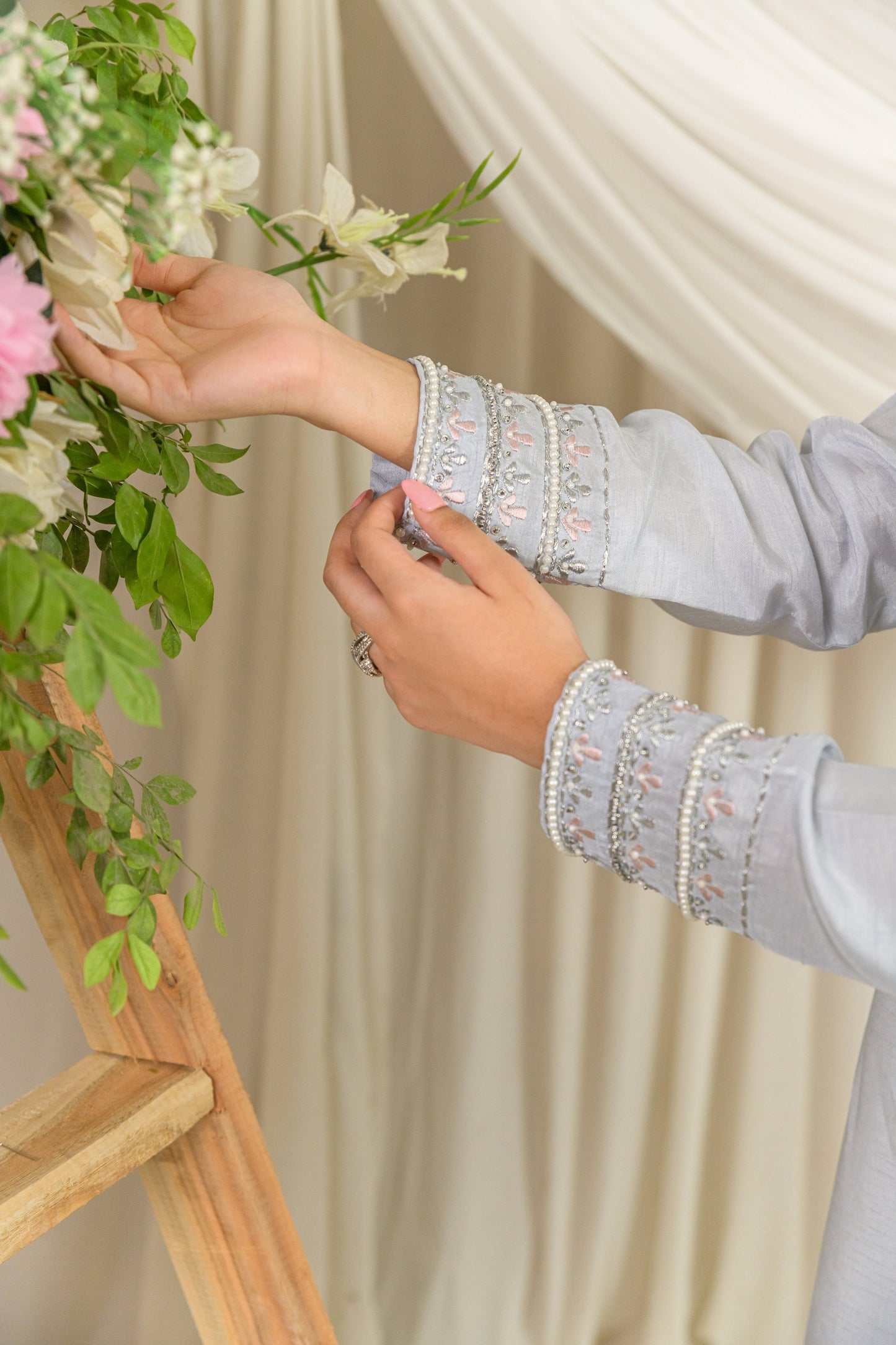 Ayla - raw silk kaftan sleeves view by Alishba Kashif