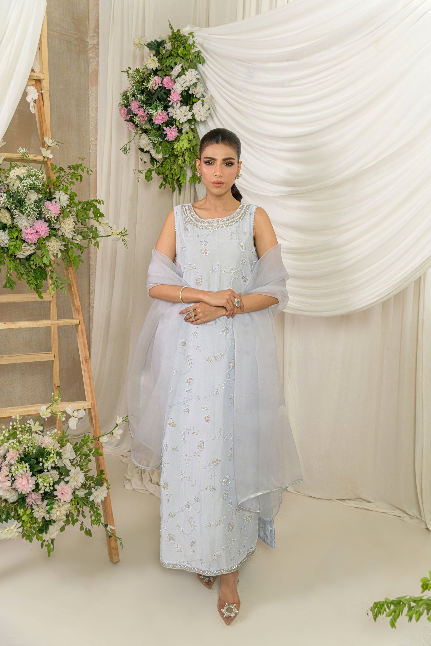 Nureh - powder blue embroidered formal outfit by Alishba Kashif