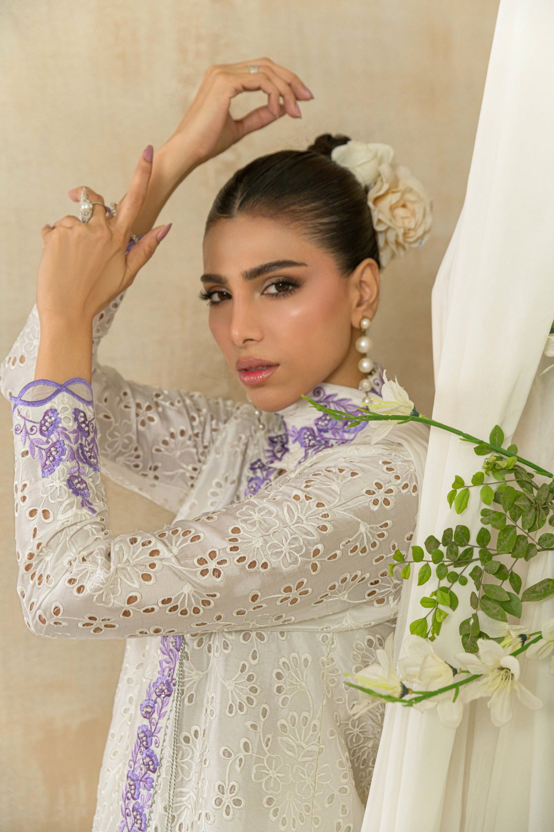 Elan Blanc - white angrakha side view by Alishba Kashif