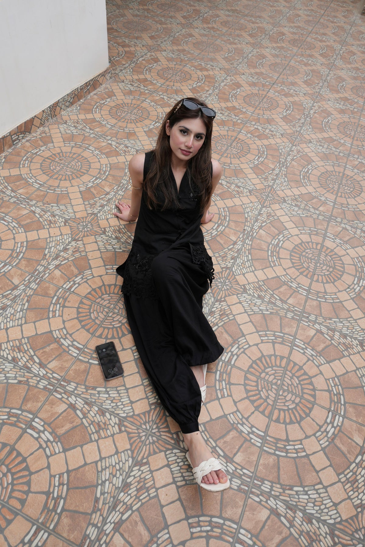 Alisho After Dark black sleeveless top and balloon pants full look