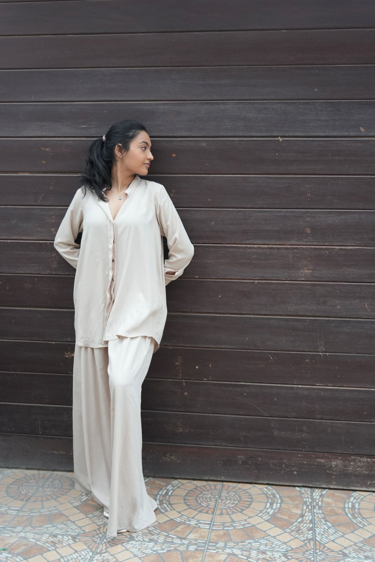 Alisho Ecru Irish linen button-down shirt