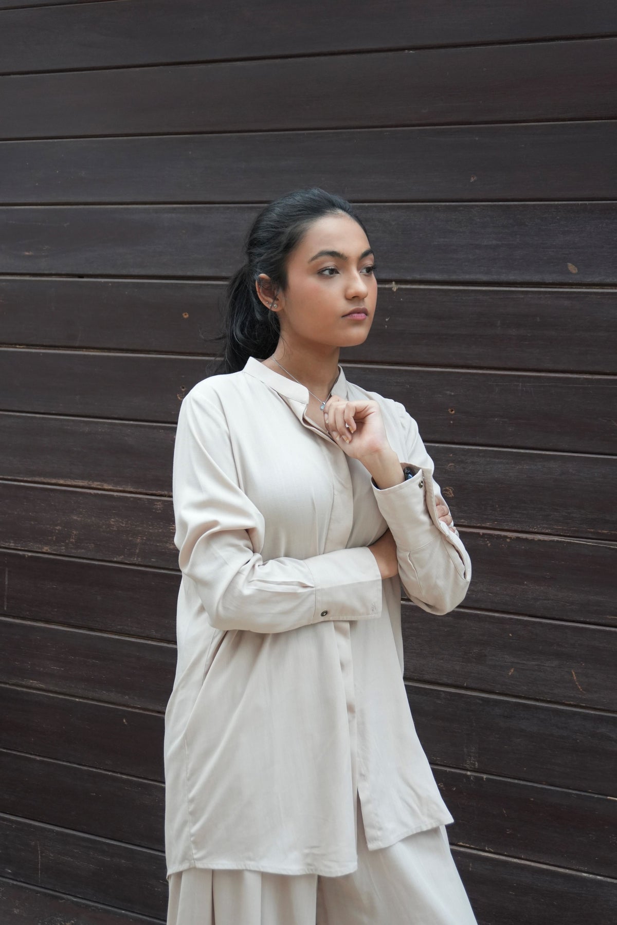 Alisho Ecru Irish linen button down shirt and wide leg pants