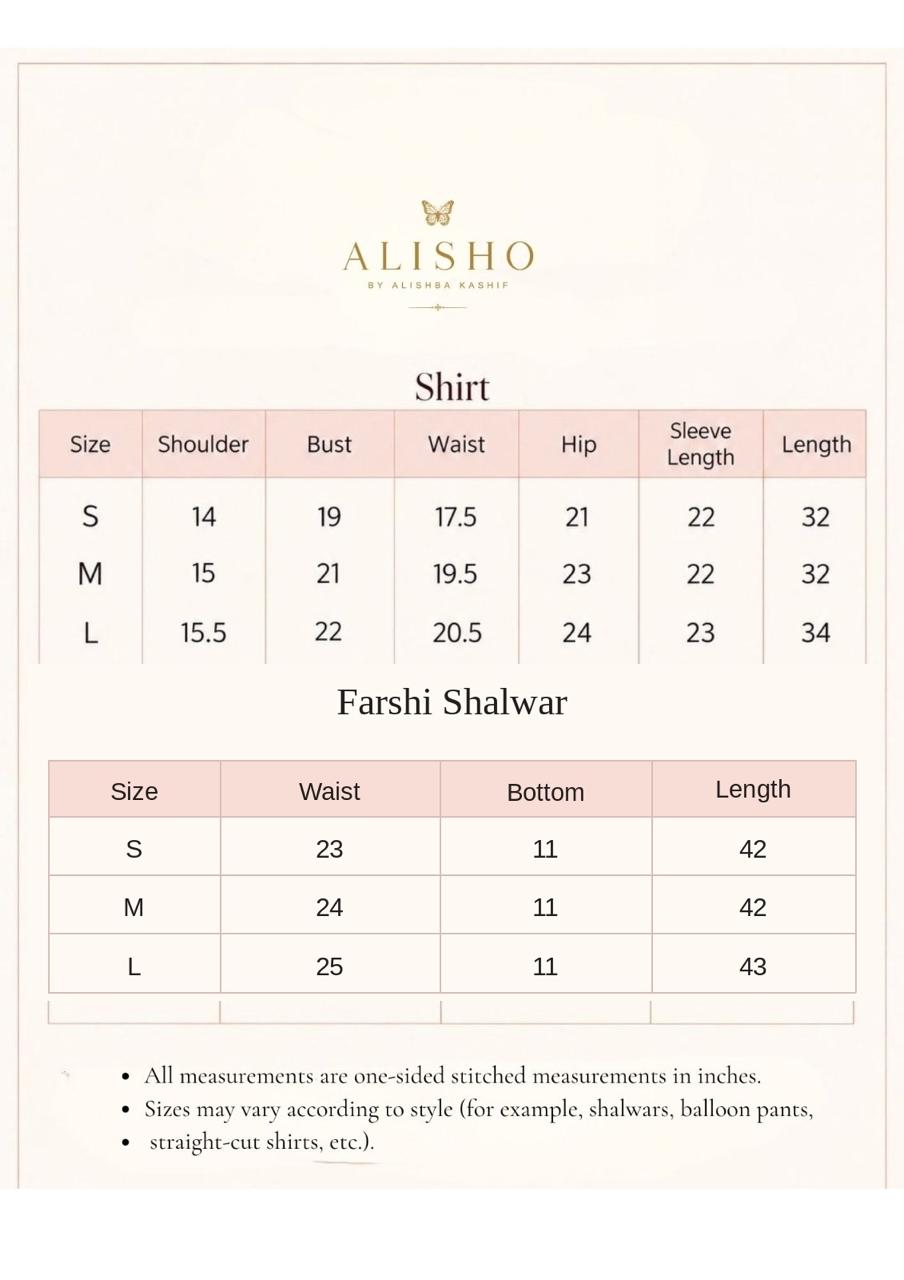 Alisho Farshi Shalwar Size Chart