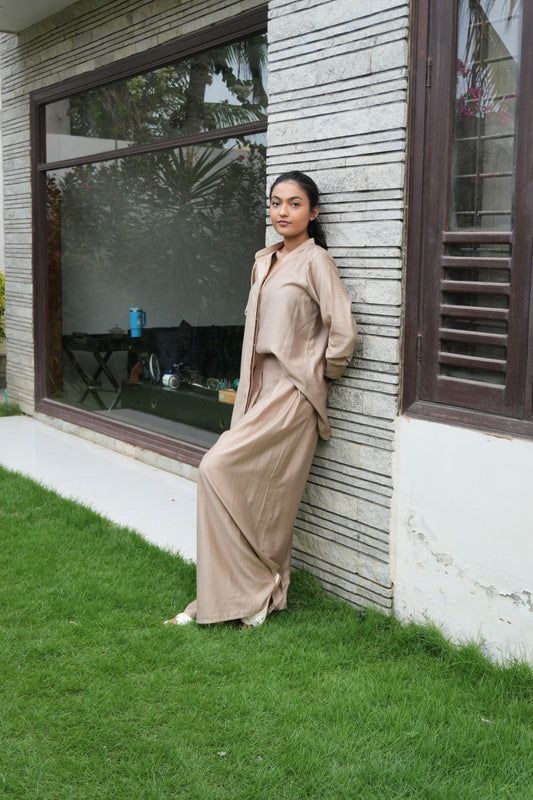 Alisho Oatmilk button-front tunic with wide leg trousers